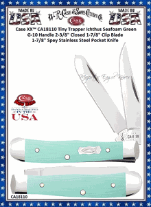 W.R. Case & Sons Cutlery CA18110�Case XX� Tiny Trapper Ichthus Seafoam Green G-10 Handle 2-3/8" Closed 1-7/8" Clip Blade 1-7/8" Spey Stainless Steel Pocket Knife
