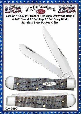 Case XX™ CA47490 Trapper Blue Curly Oak Wood Handle 4-1/8" Closed 3-1/4" Clip 3-1/4" Spey Blade Stainless Steel Pocket Knife Case XX™ CA47490 Trapper Blue Curly Oak Wood Handle 4-1/8" Closed 3-1/4" Clip 3-1/4" Spey Blade Stainless Steel Pocket Knife