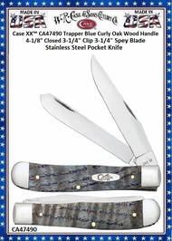 Case XX� CA47490 Trapper Blue Curly Oak Wood Handle 4-1/8" Closed 3-1/4" Clip 3-1/4" Spey Blade Stainless Steel Pocket Knife