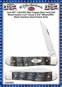 Case XX� CA47491 Case XX� Mini Trapper Blue Curly Oak Wood Handle 3-1/2" Closed 2-3/4" Wharncliffe Blade Stainless Steel Pocket Knife 
