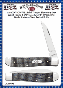 Case XX™ CA47491 Case XX™ Mini Trapper Blue Curly Oak Wood Handle 3-1/2" Closed 2-3/4" Wharncliffe Blade Stainless Steel Pocket Knife Case XX™ CA47491 Case XX™ Mini Trapper Blue Curly Oak Wood Handle 3-1/2" Closed 2-3/4" Wharncliffe Blade Stainless Steel Pocket Knife