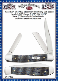 Case XX� CA47492 Case XX� Stockman Blue Curly Oak Wood Handle 3-5/8" Closed 2-1/2" Clip 1-3/4" Spey 2" Sheepsfoot Coping Blade Stainless Steel Pocket Knife 