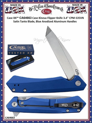 Case XX� CA64663 Kinzua Flipper 3.4" Stonewashed  CPM-S35VN Stainless Steel Tanto Blade, Blue  Anodized Aluminum Handles Pocket Knife 