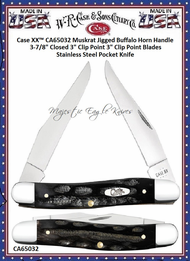 Case XX� CA65032 Muskrat Jigged Buffalo Horn Handle 3-7/8" Closed 3" Clip Point 3" Clip Point Blades Stainless Steel Pocket Knife 