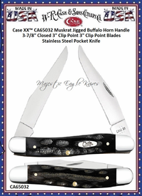 Case XX� CA65032 Muskrat Jigged Buffalo Horn Handle 3-7/8" Closed 3" Clip Point 3" Clip Point Blades Stainless Steel Pocket Knife 