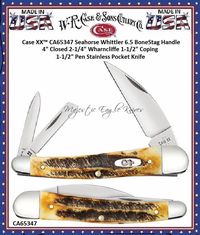 Case XX™ CA65347 Seahorse Whittler 6.5 BoneStag Handle 4" Closed 2-1/4" Wharncliffe 1-1/2" Coping 1-1/2" PenStainless Pocket Knife Case XX™ CA65347 Seahorse Whittler 6.5 BoneStag Handle 4" Closed 2-1/4" Wharncliffe 1-1/2" Coping 1-1/2" PenStainless Pocket Knife