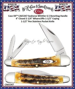 Case XX CA65347 Seahorse Whittler 6.5 BoneStag Handle 4" Closed 2-1/4" Wharncliffe 1-1/2" Coping 1-1/2" PenStainless Pocket Knife