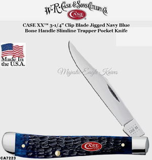 W.R. Case & Son's Cutlery 7323 CASE XX� 3 1/4" Clip blade  Jigged Navy Blue Bone Handle SlimlineTrapper Pocket Knife