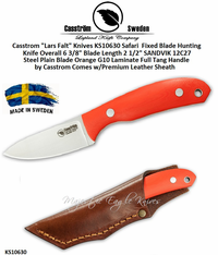 Casstrom "Lars Falt" Knives KS10630 Safari Fixed Blade Hunting Knife Orange G10 Laminate Handle Comes w/Premium Leather Sheath Casstrom "Lars Falt" Knives KS10630 Safari Fixed Blade Hunting Knife Orange G10 Laminate Handle Comes w/Premium Leather Sheath