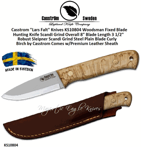 Casstrom "Lars Falt" Knives KS10804 Woodsman Fixed Blade Hunting Knife Curly Birch Comes w/Premium Leather Sheath