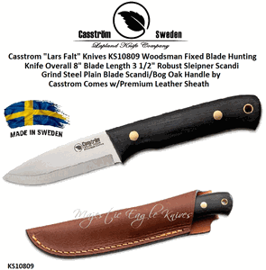 Casstrom "Lars Falt" Knives KS10809 Woodsman Fixed Blade Hunting Knife Scandi/Bog Oak Handle Comes w/Premium Leather Sheath