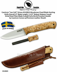 Casstrom "Lars Falt" Knives KS10824 Woodsman Fixed Blade Hunting Knife Scandi/Curly Birch/Firesteel Handle Comes w/Premium Leather Sheath Casstrom "Lars Falt" Knives KS10824 Woodsman Fixed Blade Hunting Knife Scandi/Curly Birch/Firesteel Handle Comes w/Premium Leather Sheath