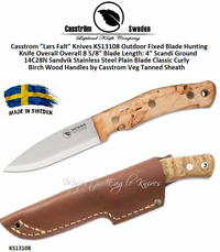 Casstrom "Lars Falt" Knives KS13108 Outdoor Fixed Blade Hunting Knife Classic Curly Birch Wood Handles Veg Tanned Sheath Casstrom "Lars Falt" Knives KS13108 Outdoor Fixed Blade Hunting Knife Classic Curly Birch Wood Handles Veg Tanned Sheath