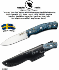 Casstrom "Lars Falt" Knives KS13119 Outdoor Fixed Blade Hunting Knife Flat/Stabilized Blue Curly Birch Black Veg Tanned Sheath Casstrom "Lars Falt" Knives KS13119 Outdoor Fixed Blade Hunting Knife Flat/Stabilized Blue Curly Birch Black Veg Tanned Sheath