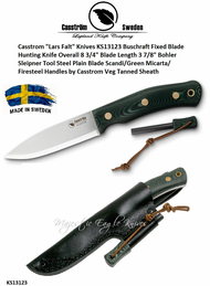 Casstrom "Lars Falt" Knives KS13123 Buschraft Fixed Blade Hunting Knife Scandi/Green Micarta/Firesteel Handles Veg Tanned Sheath Casstrom "Lars Falt" Knives KS13123 Buschraft Fixed Blade Hunting Knife Scandi/Green Micarta/Firesteel Handles Veg Tanned Sheath