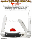 Cattlemans Cutlery ABKRP0001BS Rawhde Series Stockmaan 2-1/2" Clip 1-7/8" Sheepfoot Coping 1-3/4" Pen, Blades 1065 Carbon Steel, Standard Edge Nickel silver bolsters, Inlay Shield. Black & White Bone Handle Pocket Knife