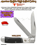 Cattlemans Cutlery ABKRP0002BS Rawhde Series Trapper 3 1/4" Clip 3 1/4" Spey Blades 1065 Carbon Steel, Standard Edge Nickel silver bolsters, Inlay Shield. Black & White Bone Handle Pocket Knife