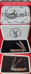 Cattlemans Cutlery ABKRP0002SG Laredo Series DeerTrapper 4-1/8" Closed 3-1/4" Clip 3-1/4" Spey Blades 1065 Carbon Steel, Plain Edge Nickel silver bolsters, Inlay Shield. Tiger Wood & Stag Handle Pocket Knife