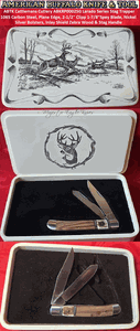 Cattlemans Cutlery ABKRP0002SG Laredo Series DeerTrapper 4-1/8" Closed 3-1/4" Clip 3-1/4" Spey Blades 1065 Carbon Steel, Plain Edge Nickel silver bolsters, Inlay Shield. Tiger Wood & Stag Handle Pocket Knife