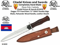 Citadel Knives & Swords Citadel KC4039 Dagger TTY Fixed Plain 7.5" DNH7 Double Edge Blade, Palisander Wood Handle, Leather Sheath Citadel Knives & Swords Citadel KC4039 Dagger TTY Fixed Plain 7.5" DNH7 Double Edge Blade, Palisander Wood Handle, Leather Sheath