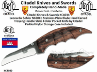 Citadel Knives & Swords KC4034 Leonardo Bohler N690Co Stainless Plain Blade Hand Carved Troyeng Handle Slabs Folder Pocket Knife by Citadel Padded Nylon Storage Case Included Citadel Knives & Swords KC4034 Leonardo Bohler N690Co Stainless Plain Blade Hand Carved Troyeng Handle Slabs Folder Pocket Knife by Citadel Padded Nylon Storage Case Included