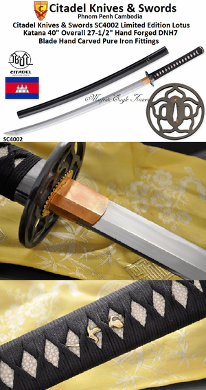 Citadel Knives & Swords SC4002 Limited Edition Lotus Katana 40" Overall 27-1/2" Hand Forged DNH7 Blade Hand Carved Pure Iron Fittings