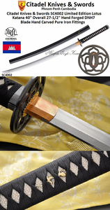 Citadel Knives & Swords SC4002 Limited Edition Lotus Katana 40" Overall 27-1/2" Hand Forged DNH7 Blade Hand Carved Pure Iron Fittings