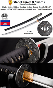 Citadel Knives & Swords SC4003 Limited Edition Bamboo Katana 40-3/8" Overall 27-3/4" Hand Forged DNH7 Blade Hand Carved Pure Iron Fittings Citadel Knives & Swords SC4003 Limited Edition Bamboo Katana 40-3/8" Overall 27-3/4" Hand Forged DNH7 Blade Hand Carved Pure Iron Fittings