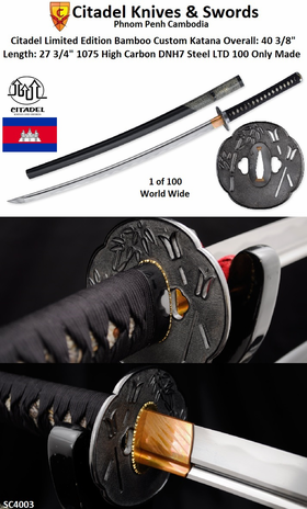 Citadel Knives & Swords SC4003 Limited Edition Bamboo Katana 40-3/8" Overall 27-3/4" Hand Forged DNH7 Blade Hand Carved Pure Iron Fittings