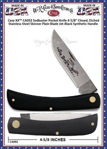 W.R. Case & Sons Cutlery CA092 Case XX™ Sodbuster Pocket Knife 4-5/8" Closed, 3-3/4" Skinner Etched Stainless Steel Plain Blade Jet-Black Synthetic Handle W.R. Case & Sons Cutlery CA092 Case XX™ Sodbuster Pocket Knife 4-5/8" Closed, 3-3/4" Skinner Etched Stainless Steel Plain Blade Jet-Black Synthetic Handle