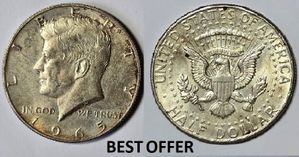 Collectible U.S.A. Coin's 1965-n-mark John F Kennedy Silver Half Dollar Coin Collectible U.S.A. Coin's 1965-n-mark John F Kennedy Silver Half Dollar Coin