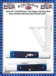 W.R. Case & Sons Cutlery CA2798 Case XX Razor Jack Rogers Jig Navy Blue Bone Handle Stainless Steel Pocket Knife  