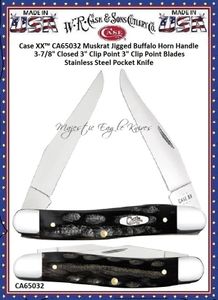 W.R. Case & Sons Cutlery CA65032 Case XX Muskrat Jigged Buffalo Horn Handle Stainless Steel Pocket Knife     
