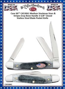 W.R. Case & Son's Cutlery CA53061 Case XX Medium Stockman Stars & Stripes Gray Bone Handle 3-5/8" Closed Stainless Steel Blade Pocket Knife