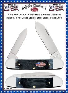 W.R. Case & Son's Cutlery CA53065 Case XX Canoe Stars & Stripes Gray Bone Handle 3-5/8" Closed Stainless Steel Blade Pocket Knife