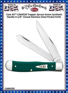 W.R. Case & Son's Cutlery CA64530 Case XX Trapper Spruce Green Synthetic Handle 4-1/8" Closed Stainless Steel Blade Pocket Knife