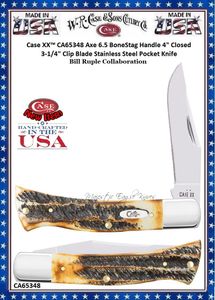 W.R. Case-Sons Cutlery CA65348 Case XX� Axe 6.5 BoneStag Handle 4" Closed 3-1/4" Clip Blade Stainless Steel Pocket Knife