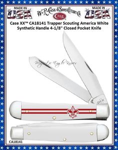 W.R. Case & Sons Cutlery CA18141 Case XX� Trapper Scouting America White Synthetic Handle 4-1/8" Closed 3-1/4" Clip 3-1/4" SpeyBlade Stainless Steel Pocket Knife