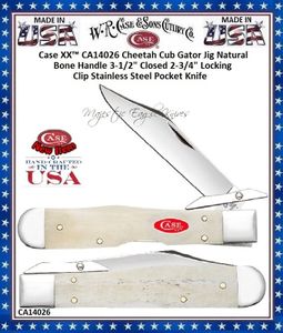 W.R. Case & Sons Cutlery CA14026 Case XX� Cheetah Cub Gator Jig Natural Bone Handle 3-1/2" Closed 2-3/4" Locking Clip Blade Stainless Pocket Knife
