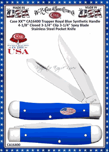 W.R. Case & Sons Cutlery CA16400 Case XX� Trapper Royal Blue Synthetic Handle 4-1/8" Closed 3-1/4" Clip 3-1/4" Spey Blade Stainless Steel Pocket Knife