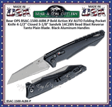 Bear & Son Cutlery BSAC-1500-AIBK-P Bear OPS Bold Action XV AUTO Folding Pocket Knife 4-1/2" Closed 3-1/16" Sandvik 14C28N Bead Blast Reverse Tanto Plain Blade, Black Aluminum Handles 