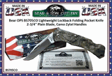 Bear & Son Cutlery Bear OPS BS705CO Lightweight Lock back Folding Pocket Knife 3-3/4" Closed 2-3/4" High Carbon Stainless Steel Plain Blade, Camo Zytel Handles