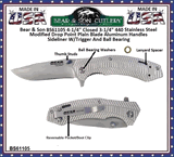 Bear & Son BS61105 4-1/4" Closed 3-1/4" W/Trigger And Ball Bearing Tanto Plain Blade  Sideliner Bead Finish Aluminum Handles Pocket Knife