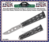 Bear & Son Cutlery BS114BTR Bear Butterfly Trainer 5" Closed 3-5/8" Plain Blade Black Stainless Steel Handles 