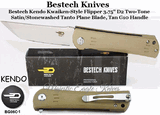 Bestech Knives BG06C-1 Bestech Kendo Kwaiken-Style Flipper 3.75" D2 Two-Tone Satin/Stonewashed Tanto Blade, Tan G10 Handle Knife