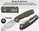 Bestech Knives BG14C-1 Bestech Toucan Flipper Knife 3.74" D2 Two-Tone Satin/Stonewashed Blade, Tan G10 Handle Knife