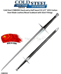 Cold Steel CS88HNH Hand-and-a-Half Sword 42.625" Overall Length 33-1/2" 1055 Carbon Steel Blade Leather/Wood Scabbard with Steel Fittings 