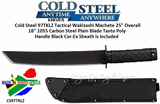 Cold Steel 97TKLZ Tactical Wakizashi Machete 25" Overall 18" 1055 Carbon Steel Plain Blade Tanto Poly Handle Black Cor-Ex Sheath is Included