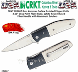 Columbia River Knives CR2867 CRKT Russ Kommer Curfew Assisted Flipper Pocket Knife 3.10" Drop Point Plain Blade, White Resin Infused Fiber Handle with Aluminum Bolsters
