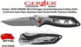 Gerber Knives GR-30-000688 Mini Outrigger Assisted Opening Folding Knife (2.50 Inch Satin Plain Stainless Steel Pocket Knife Titanium Handles  